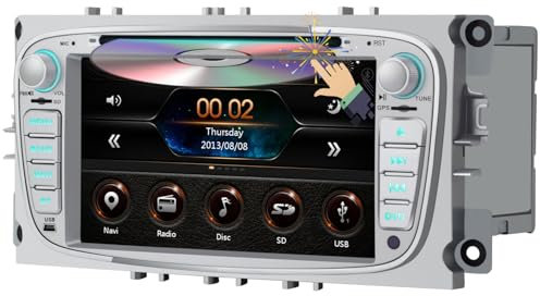 AWESAFE Radio Coche 7 Pulgadas para Ford con Pantalla Táctil 2 DIN, Autoradio de Ford con Bluetooth/GPS/FM/RDS/CD DVD/USB/SD, Admite Mandos Volante, Mirrorlink y Aparcamiento (Plata)
