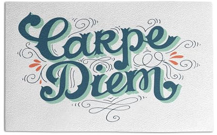 Lunarable Spruch Fußmatte, Vintage Style Antik Schriftzug Carpe Diem handgezeichneter Slogan, dekorative Polyester Bodenmatte mit rutschfester Unterseite, 76,2 x 45,7 cm, Grün Petrol