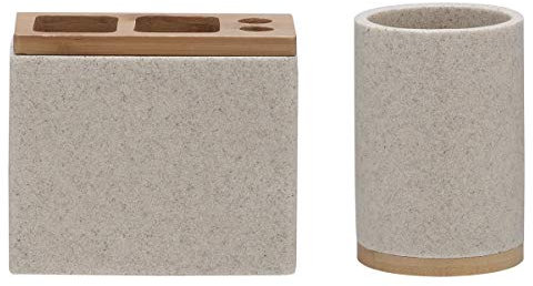 Sealskin Becher Grace, Zahnputzbecher aus Polyresin, Farbe: Sand + Zahnbürstenhalter Grace für elektrische Zahnbürsten, Polyresin, Farbe: Sand