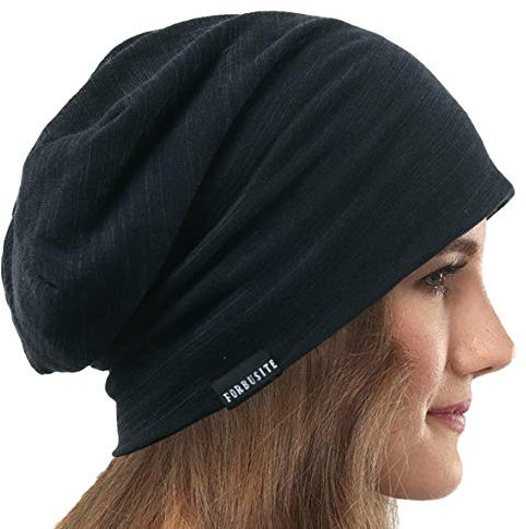 VECRY Damen Slouchy Mütze Dünne Sommer Schädelkappe Turban Sanft Schlafen Chemo Strickmützen (1 Schwarz)