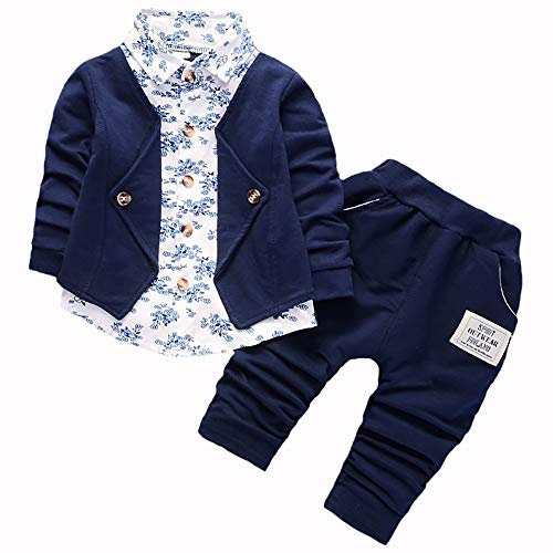 BibiCola Baby Boy Clothes Toddler Cute Outfits for Child Three Piece Suit Long Sleeve Jacket+T-Shirt+Jeans Pants(navyblue, 3T)