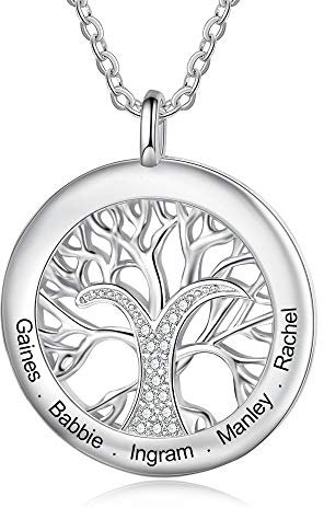 Collier Arbre de Vie Personnalisé Femmes Collier en Argent avec Pendentif avec Nom Gravé pour Mère Fille Cadeau de Noël Saint Valentin