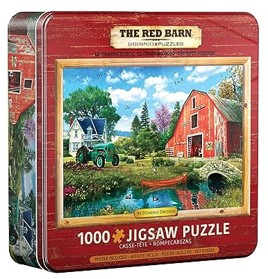 Eurographics Puzzle in Tin: The Red Barn by Dominic Davison, 1000 Piece Puzzle for Adults