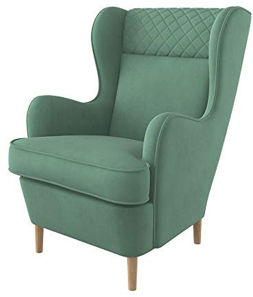 Furninero - Ohrensessel, Flügelstuhl, Flügel Sessel, Elegante genähte Kopfstütze, gerundete Beine, Majestic Velvet Mint Stoff (Fleckenresistent/Licht zu reinigende), Grün