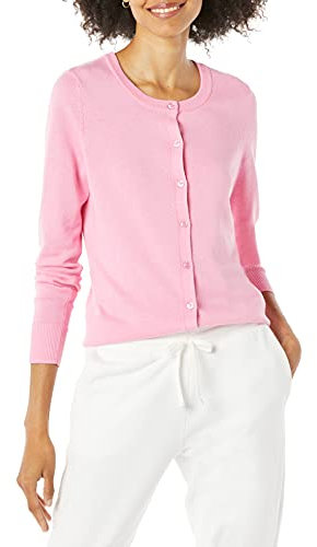Amazon Essentials Gilet Col Rond Léger (Grandes Tailles Disponibles) Femme, Rose, L