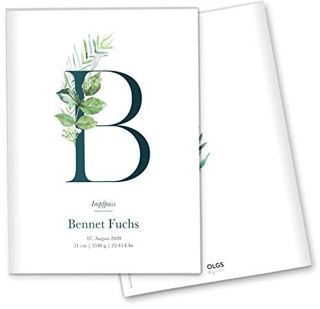 Olgs Impfpasshülle Individualisiert Buchstabe Ausweishülle Schutzhülle für Dokumente MIT DER GRÖßE 9,3 x 13CM personalisierbar mit Namen (12 Motiv, Impfpass personalisiert)