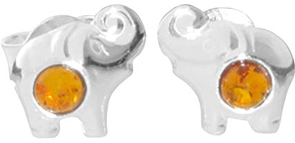 Ohrstecker - Elefant - Silber 925/000 mit Bernstein