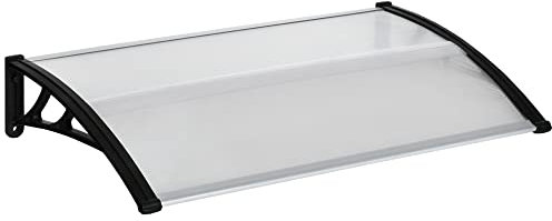 Outsunny Tettoia in Policarbonato e Alluminio per Balconi, Finestre e Porte, Pensilina da Esterno con Supporto in PP, 110x60x18cm, Trasparente