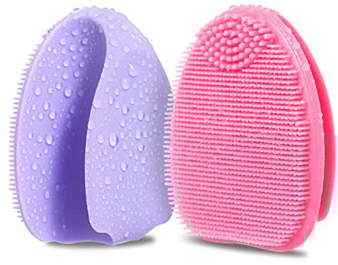 HieerBus Silikon Gesichtsreiniger, Manuelle Peeling Bürste, Handheld Gesichtsreinigungsbürste für Frauen Männer Entfernen Poren Reinigung Massage (pink+lila)