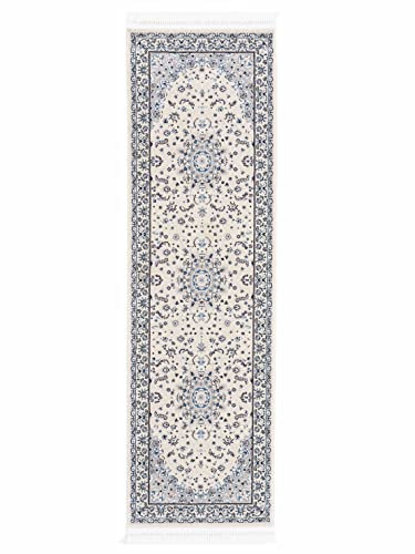 carpetfine Orientteppich Nain Diane Beige 80x600 cm Läufer | Tradtioneller Teppich für Schlaf- und Wohnzimmer