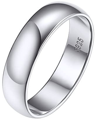 Silvora 5mm breit Silberring für Damen Herren 925 Silber Glänzender Konvexer Fingerring Zeitloser Verlobungsring Ehering Ewigkeitsring Memoire Hochzeitsring in Silber Ringgröße 46.8(14.8)