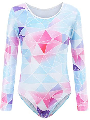 FINGER TEN Gymnastikanzug Mädchen Kurzarm Langarm Kinder Ballettanzug Gymnastik Training Gymnastikbody Trikotanzug Tanz Kleid Ballettkleid (Hellblau, Tag 8A (7-8 Jahre))