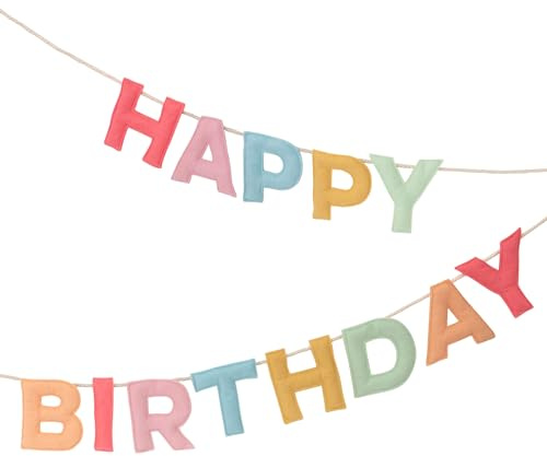 Meri Meri Filz-Girlande Happy Birthday (3,2 m mit überschüssiger Kordel, 1 Stück)