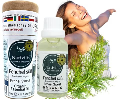 Nativilis Bio-Ätherisches Öl aus süßem Fenchel Foeniculum Vulgare Leistungsstarke Anti-Aging-Entzündungshemmer Antioxidantien Detox Minimieren der Symptome der Menopause - Hitzewallungen - Copaiba