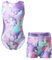 TiaoBug Body da Ginnastica Artistica Bambine Ragazze Senza Maniche Leotards con Pantaloncini Metallici Tuta da Danza Classica Balletto Stampato Patchwork per Danza Allenamento Viola B 9-10 anni