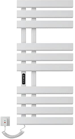 Scaldasalviette Elettrico, 500x1100mm Radiatore Scaldasalviette, Parete Stendino Elettrico, Temperatura costante intelligente Portasciugamani da Bagno Elettrico, Termoarredo Elettrico-White Left