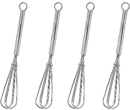 4 Piezas Mini Batidor Manual de Huevos Profesional Acero Inoxidable, Varillas Batir Manual para Mezclar, Revolver la Masa, Espumar, Huevos, Batir
