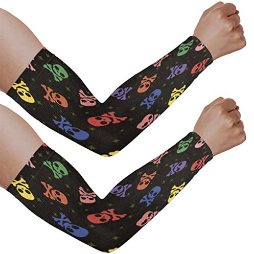 Bunte Totenkopf-Muster Armstulpen für Damen und Herren, UV-Sonnenschutz, Armstulpen, atmungsaktiv, Gartenarbeit, Armschutz mit Daumenloch, kühlende Armstulpen für Fußball, Laufen, Golf, Radfahren,