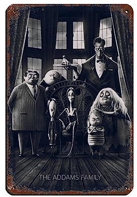 KOURT The Addams Family Vintage Filmposter mit 2 Blechschildern, Vintage-Stil, Metall, Pub, Club, Café, Bar, Zuhause, Wandkunst, Dekoration, Poster, Retro, 20 x 30 cm