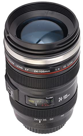 Fockety Camera Lens Coffee Mug with Lid, 400ml Replica of EF 24-105mm F/4.0 USM Lens Stainless Steel Travel Mug for Office, School, Outdoor Activities