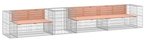 vidaXL Garden Bench with Gabion Basket in Solid Douglas Wood and Galvanised Steel - Compact and Versatile Bench for Gardens, Patios and Backyards.