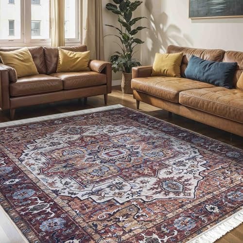 Mazovia Teppich Orientalisch Vintage - Waschbar rutschfest - Weich Traditioneller Teppich für Wohnzimmer Orientteppich - Fußbodenheizung geeignet - Rot Braun 200 x 300 cm