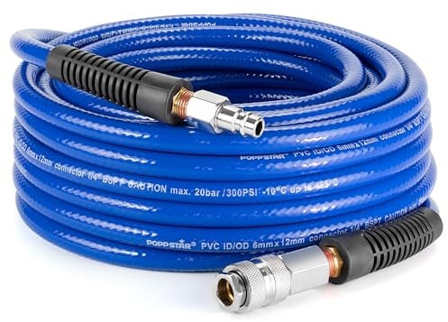 Poppstar PVC Druckluftschlauch 6/12mm, 10m lang, Schnellkupplung & Kupplungsstecker, 20 bar, blau