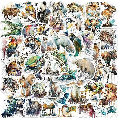 Wasserfarben Tiere Aufkleber Tiere Sticker Set 50 Stücke Niedlich Deko für Auto Laptop Skateboard Fahrrad Moped Motorrad Fahrrad Computer,Geeignet für Erwachsene Kinder