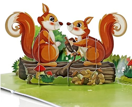 CUT POPUP.COM CUTPOPUP Eichhörnchen Paar - Jubiläumskarten, Hochzeitskarte, Valentinskarte, Geburtstagskarte, Glückwunschkarte Hochzeit (Squirrel Couple 2) US8-SD189DE