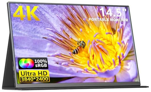 Pantalla Portátil de 14,5 Pulgadas, Pantalla de Ordenador Portátil 4K IPS, Monitor Portátil Externo 16:10 para, para One, para Switch