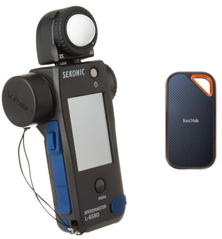 Sekonic L-858D SPEEDMASTER Digital Light Meter - Black/Blue & SanDisk 4TB Extreme PRO portable external SSD, up to 2000 MB/s, read and write speeds USB-C