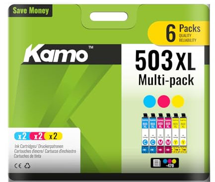 kamo 503 XL (6er-Pack) Multipack Druckerpatronen Kompatibel mit Epson 503 503XL - für Expression Home XP-5200, XP-5205, Workforce WF-2960 / WF-2960DWF, WF-2965 / WF-2965DWF