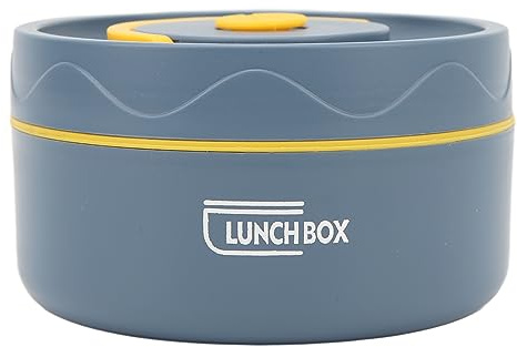 CHEOTIME Isolierte Lunchbox, 420 ml Tragbarer Lebensmittelbehälter aus 304 Edelstahl doppelschichtig Doppelschichtig Runde Form Thermo Lunchbehälter (Mikrowellenofen-Stil, Tiefseeblau)