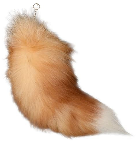 AWAVM Goldener Fuchsschwanz Anhänge, 40cm, Extra Große Fellschwanz-Schlüsselkette, Autoschlüssel-Anhänger, Weiche Flaumige Quastendekoration, Ursprünglich Natürliche Farben