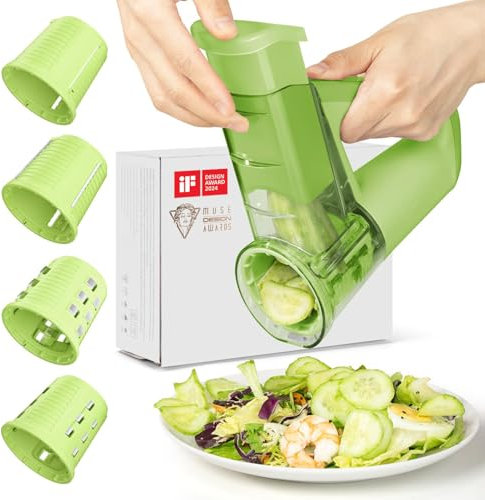 EASCANDY Elektrischer Gemüsehobel, 5-in-1-Reibe, Raspeln, Hobeln, Green