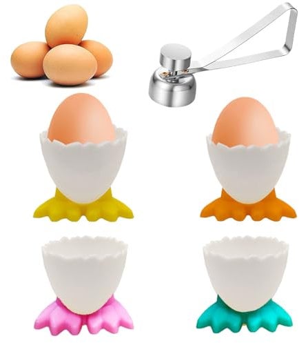 Egg Cups Set, Cartoon Egg Holders Soft Hard Boiled Novelty Egg Cups for Breakfast Brunch Boiled Egg Chicken Feet Egg Tray Cute Egg Stand Holder for Creative Cutlery for Home Kitchen Decoration