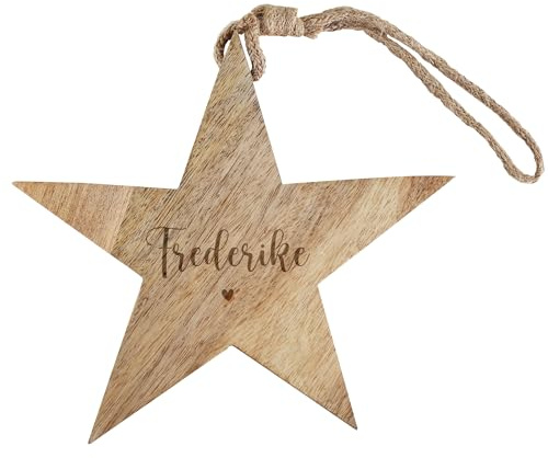 Herz & Heim® Weihnachtsstern aus Holz mit Gravur personalisiert, zum Aufhängen (Herz, 20 cm)