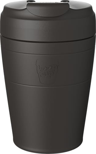 KeepCup Commuter Travel Mug - Insulated Stainless Steel Reusable Coffee Cup with Spillproof Flip Lid - 12oz/340ml - Black