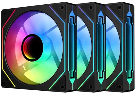 Jungle Leopard Prism4PRO-X3 RGB PC Fan 120 mm Pack of 3 Case Fans [Infinite Mirror] [HDB] 58.36CFM/1600RPM 5V3PIN ARGB and 12V4PIN PWM Fan (Black Reverse Flow, 3X4PRO)