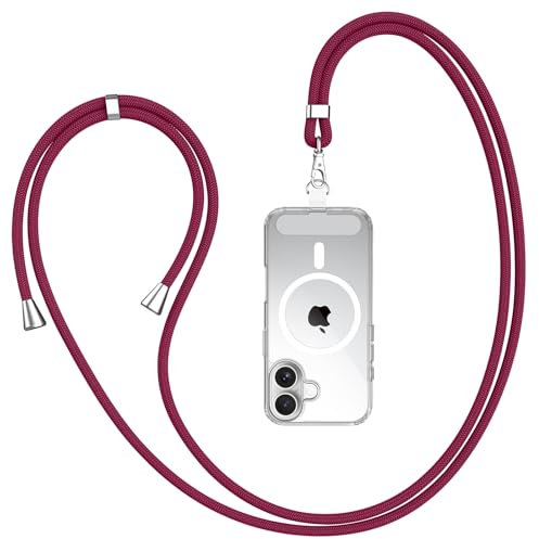 AK Handykette Universal, Handy Lanyard, Geeignet für Alle Smartphones mit 1 Stück Universelles Patch, Handyband Passend für Jede Handyhülle, Einstellbar und Abnehmbar (Weinrot)