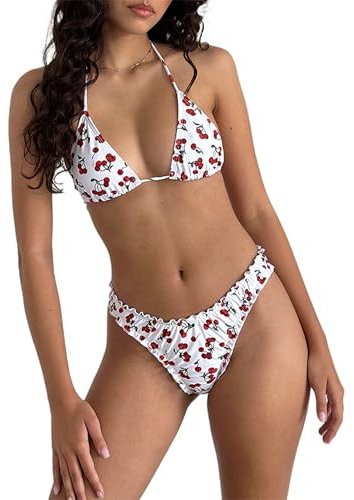 Women's Bikini Set Halter Padded Swimsuit Bathing Suit Push Up Bikini Top Bottom Two Piece Hot Beachwear (J-White, L)