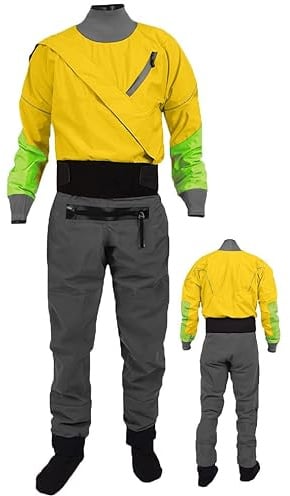 Trockenanzug Für Herren, Kajak, Leicht, 3-Lagig, Wasserdicht, Zum Paddeln, Angeln, Bootfahren, Kanufahren, Rafting, Tourengehen, Segeln,Yellow-XXL