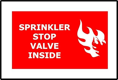 Sprinkler Stop Valve Inside | 20cm x 15cm | Red/White - PVC Plastic Sign for Fire Safety, Industrial Sites, Workplaces, and Emergency Procedures | UK-Made with Renewable Energy