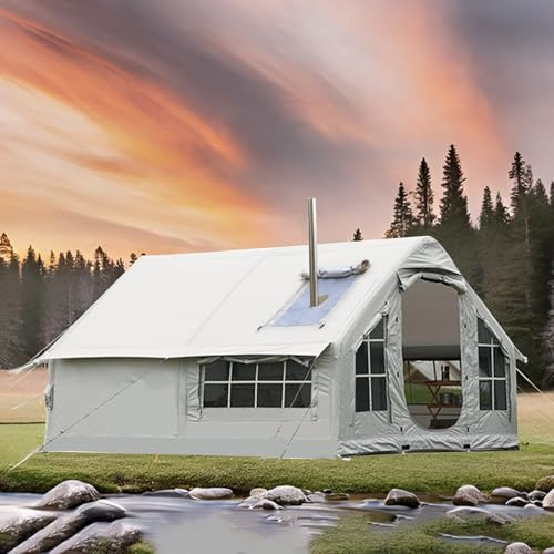 MRVAKDYDI Large Lightweight 4 Seasons Tent, 6-8 Person Inflatable Camping Tent 4-Season Chimney Hole Skylight Grey1 Grey2 385x260x200cm(Grey1)