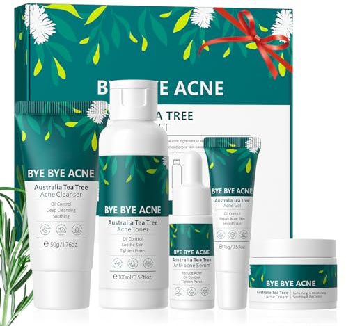 BeauBase Teebaumöl Anti-Akne Teen Skin Set 5-teiliges | Sanfte Gesichtspflege für Junge, zu Akne neigende Haut mit Reiniger, Toner, Serum, Creme & Gel