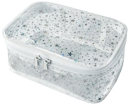 TotePrint Petite trousse de toilette rose avec motif étoiles, trousse de maquillage imperméable en PVC, 20 x 14 x 8 cm, trousse de toilette avec fermeture éclair pour fille et femme, Transparent-S, 20