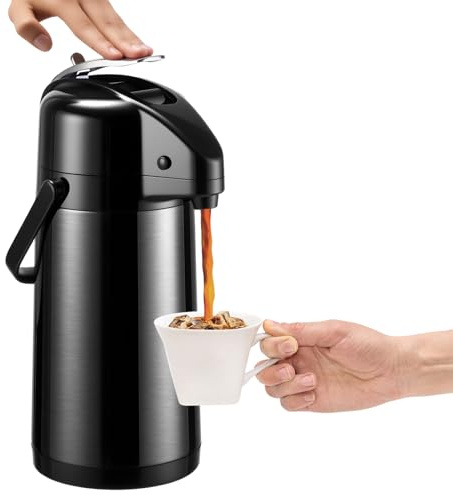 PARACITY Airpot Kaffeekaraffe, 2,5l 316 Edelstahl Schwarz Isolierkanne | 6-lagige Isolierung, Doppelpumphebel, drehbarer Sockel, mit Reinigungsbürsten, 24h warm 36h kalt, Restaurant Büro Party