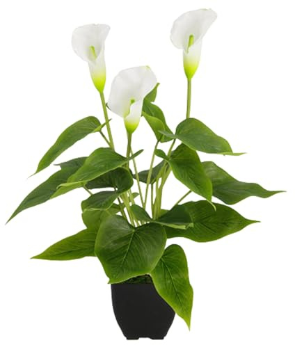 Obelunrp Planta Artificial en Maceta Falsa Cala Lirio para jardín Interior al Aire Libre Patio hogar decoración Interior Blanca, Cala Lirio Flores Artificiales