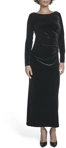 Calvin Klein Women's Long Sleeve Round Neck Velvet Straight Maxi Dress, Black, 6