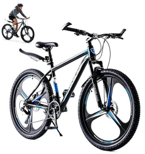 LSLIFE Mountainbike, 21-Gang-Getriebe, Scheibenbremse, Vollständig verstellbare Federung, Aluminiumrahmen, Verriegelungsgriff, Allgemeine Doppelscheibenbremse für Männer und Frauen